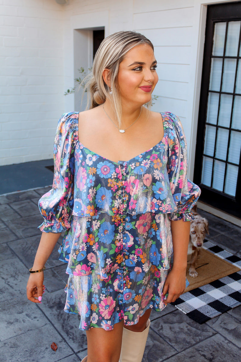 Shimmer Floral Baby Doll Dress