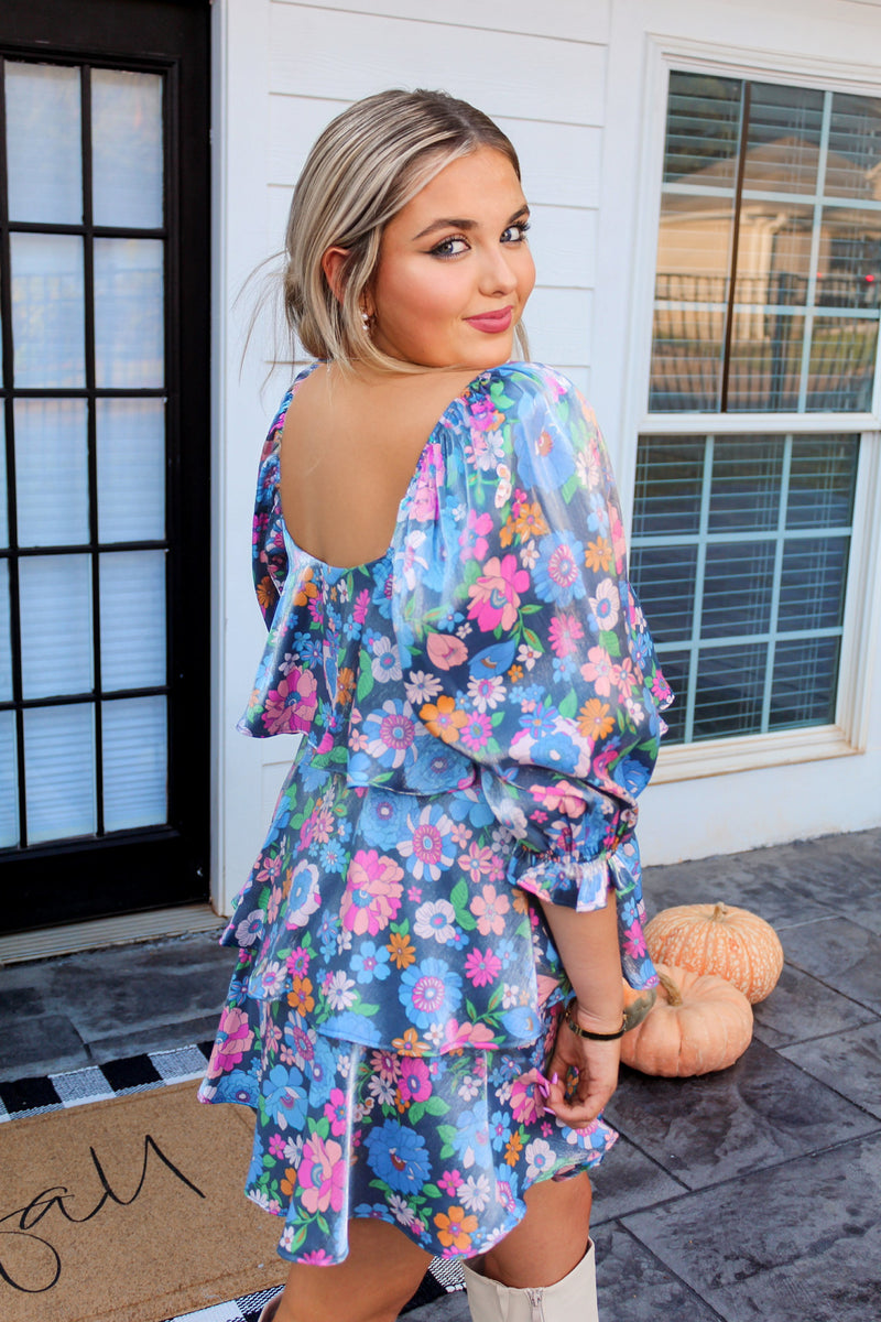 Shimmer Floral Baby Doll Dress