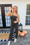 Washed Black Denim Cargo Jumpsuit