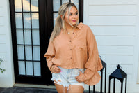 Brown Ruffle Detail Button Down Top