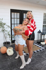 Red Cropped Turtle Neck Striped Sweater