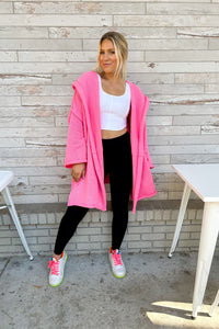 Bright Pink Oversized Hooded Cardigan