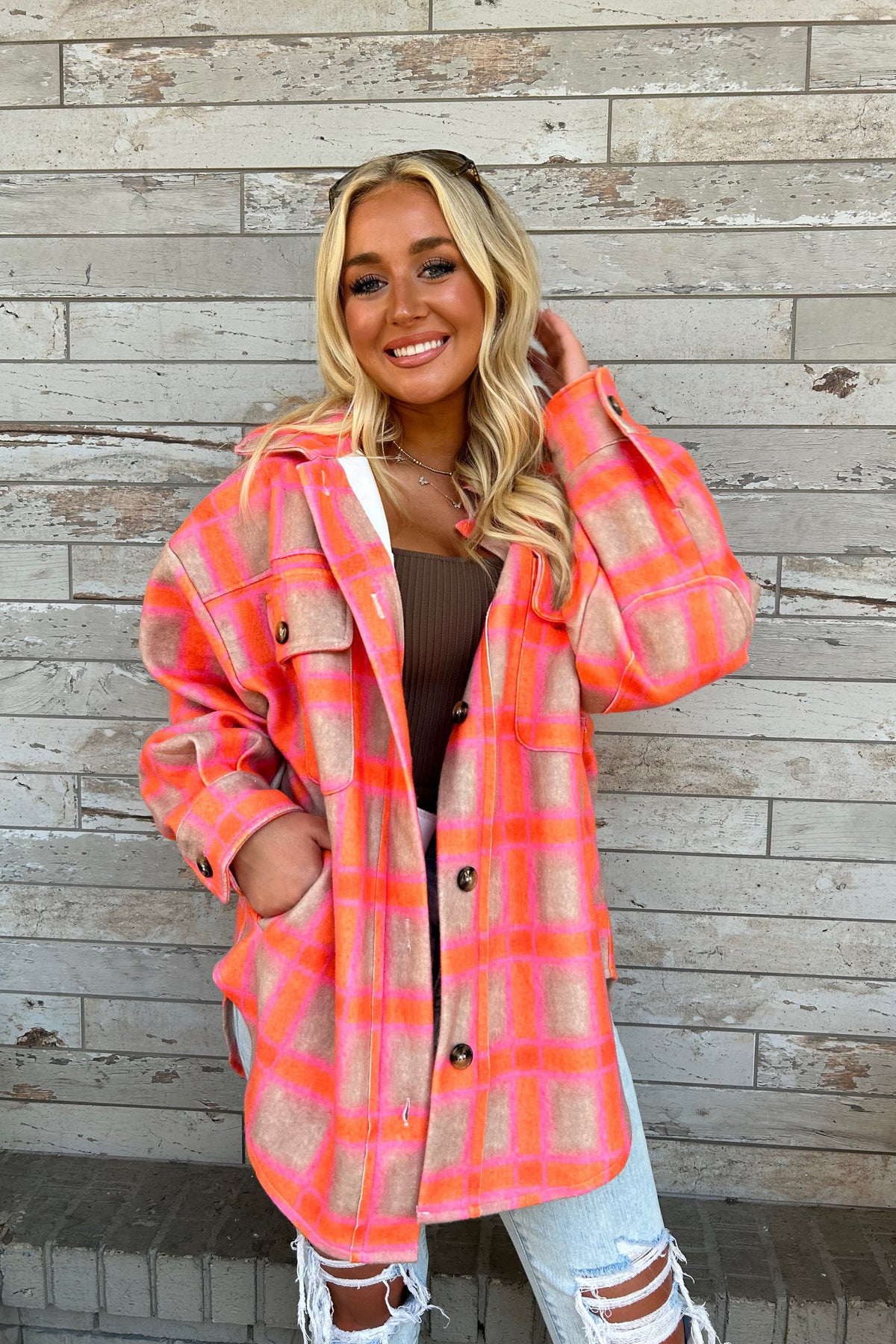 Orange and Tan Plaid Shacket