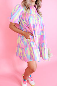 Watercolors Puff Sleeve Dress - Kendry Collection Boutique