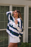 Green And Navy Blue Striped Collared Rugby Top