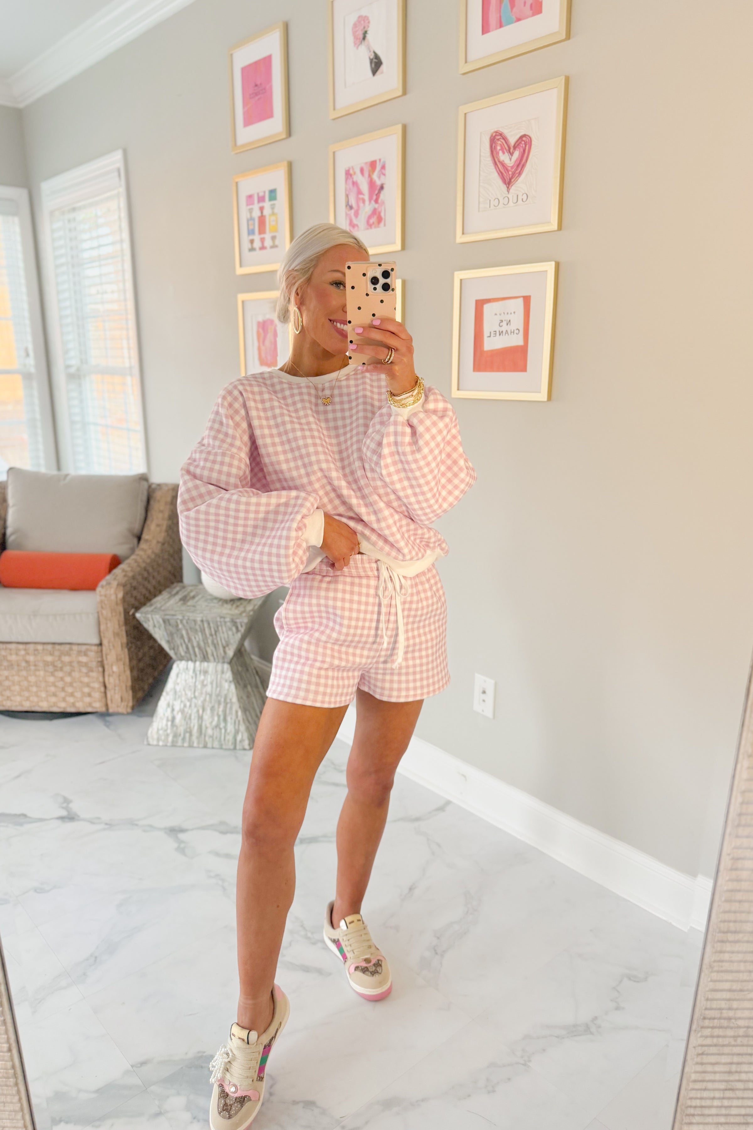 Pink Gingham Sweatshirt and Shorts Set