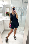 Black Cinched Waist Pocketed Athletic Dress