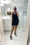 Black Cinched Waist Pocketed Athletic Dress