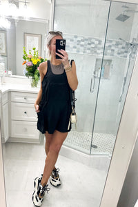 Black Cinched Waist Pocketed Athletic Dress