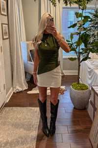 Green Asymmetrical Shoulder Pad Top