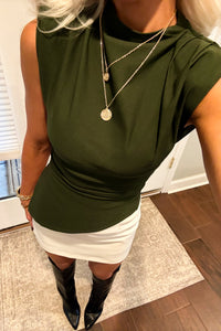 Green Asymmetrical Shoulder Pad Top