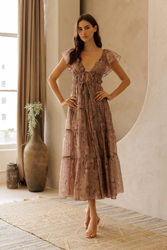 brown floral cocktail dress Audrina Brown Floral Halter Maxi Dress