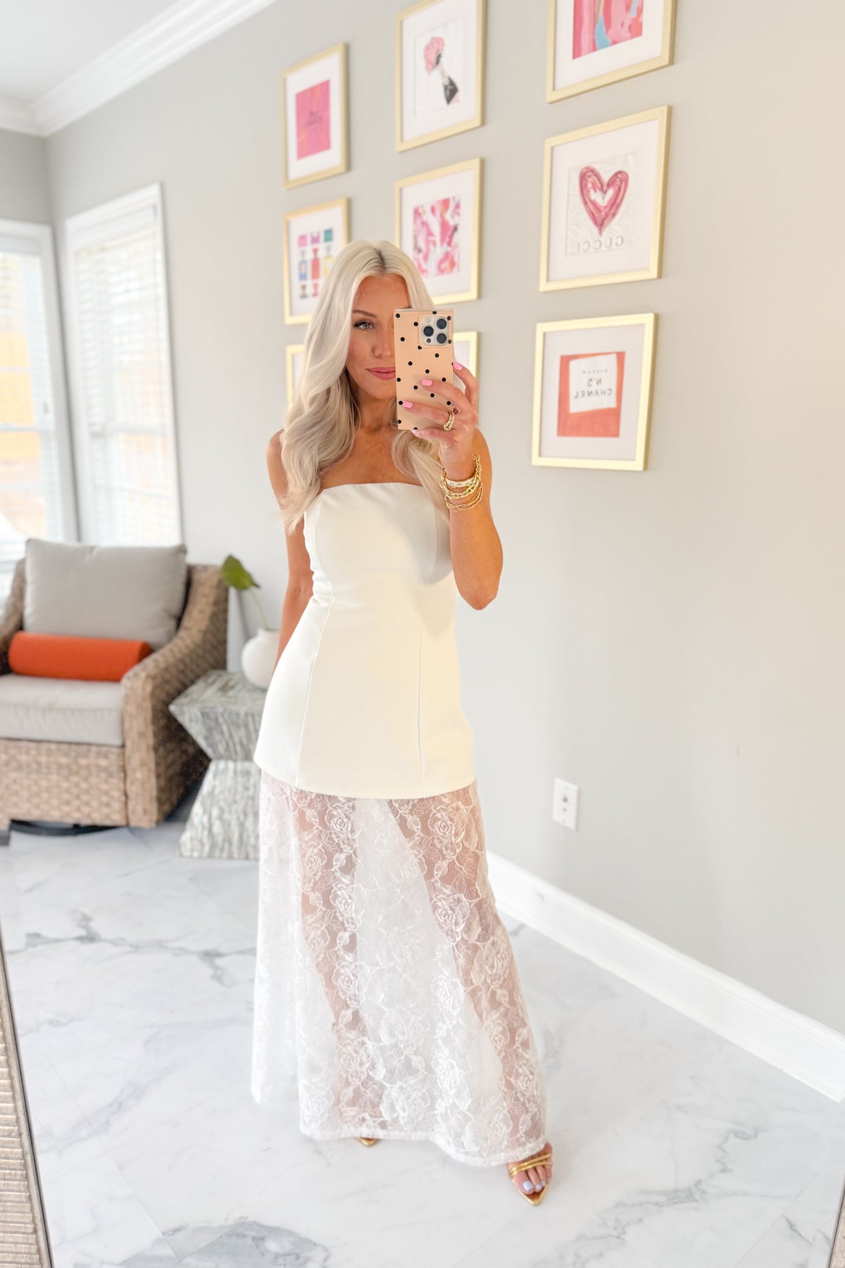 Strapless White Maxi Dress With Lace Hem - Kendry Collection Boutique