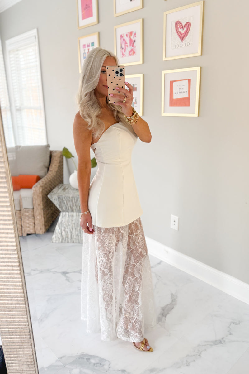 strapless white lace dress 2026 Bride Maxi evening statement dress May be worn with Tinkerbell Deluxe Child Halloween Style:Blue / Brown