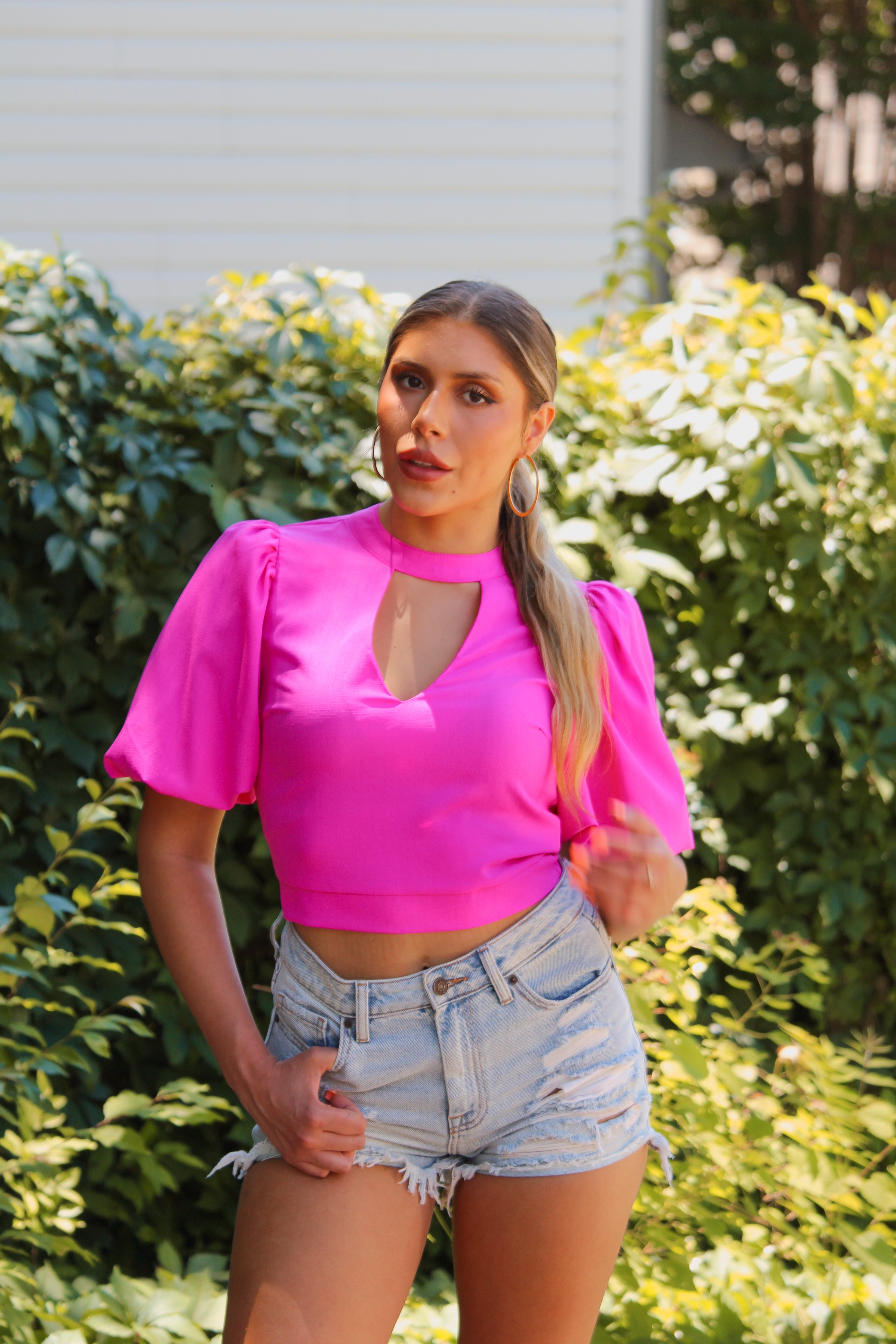 Fuchsia Puff Sleeve Crop Top - Shop Kendry Collection Boutique