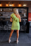 Lime Green Ruffle One Shoulder Mini Dress