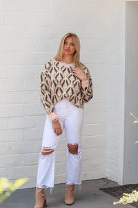 Pink and Olive Patterned Sweater