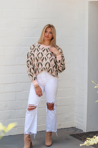 Pink and Olive Patterned Sweater