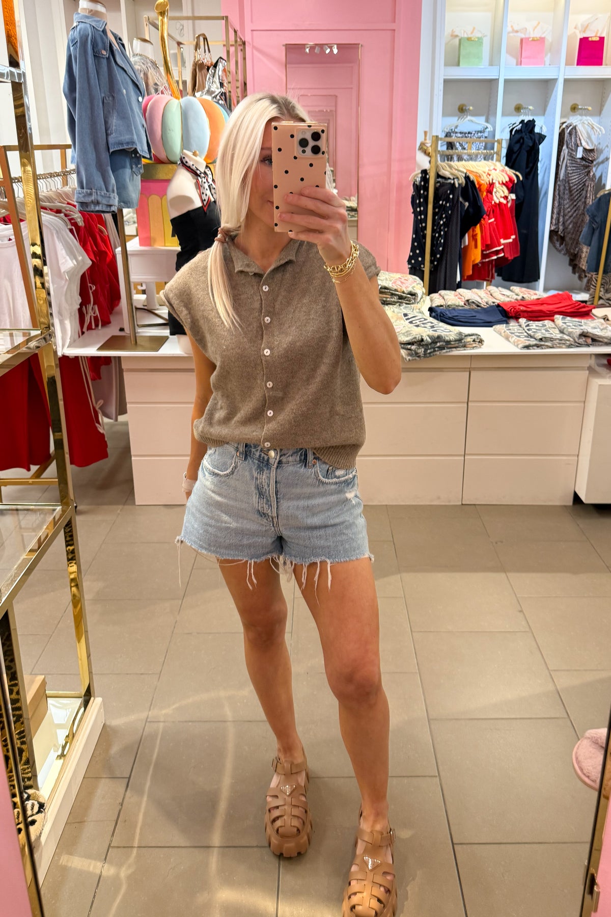 Mocha Soft Knit Button Down Sleeveless Cardigan Top