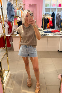 Mocha Soft Knit Button Down Sleeveless Cardigan Top