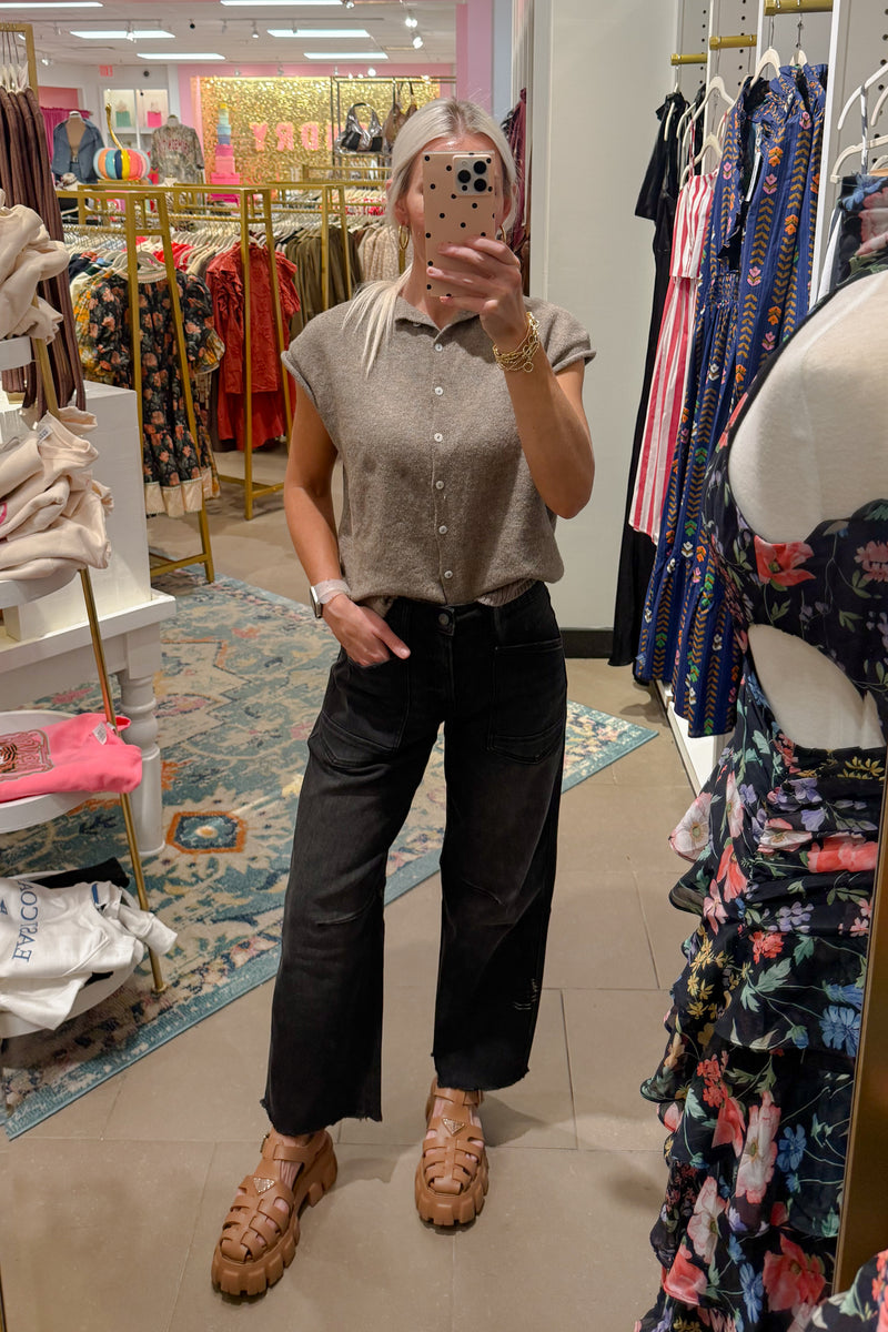 Black High Rise Barrel Leg Jeans