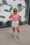 White Rhinestone Fringe Belted Skort