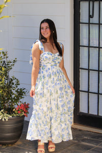 blue and white tie shoulder dress Blue Stripe Print V Neck Tie Shoulder Dress SSYS