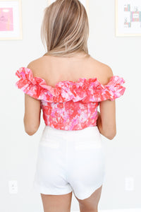 Red Multi Color Floral Print Ruffle Top - Kendry Collection Boutique