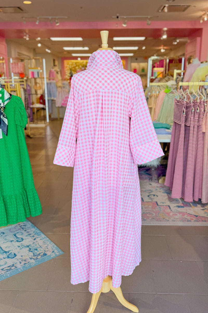 pink gingham dress Light Pink Gingham Lace Trim Shoulder Tie Maternity Maxi Dress