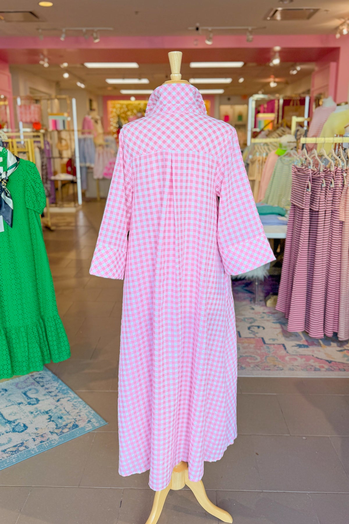 Gingham Collared Maxi Dress - Pink