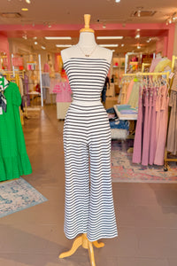 Black and Ivory Striped Tube Top and Pants Set - Kendry Collection Boutique