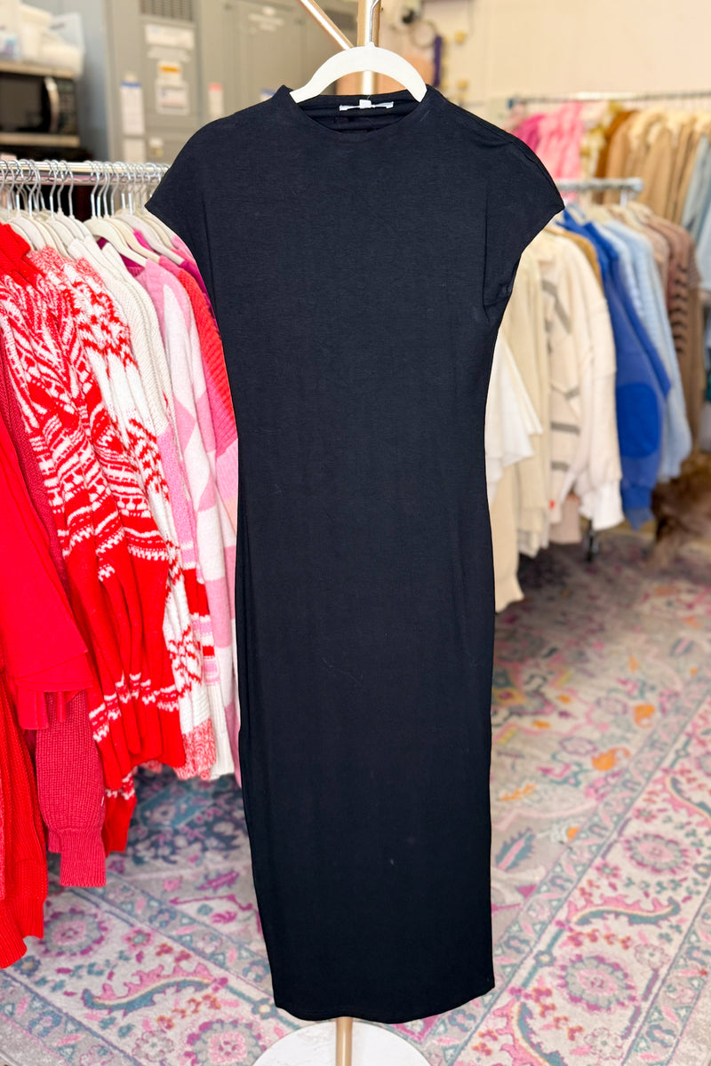 Black Short Sleeve Midi Dress
