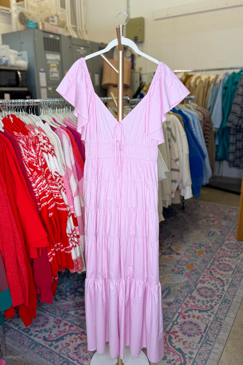 Lavender Front Tie Tiered Ruffle Maxi Dress
