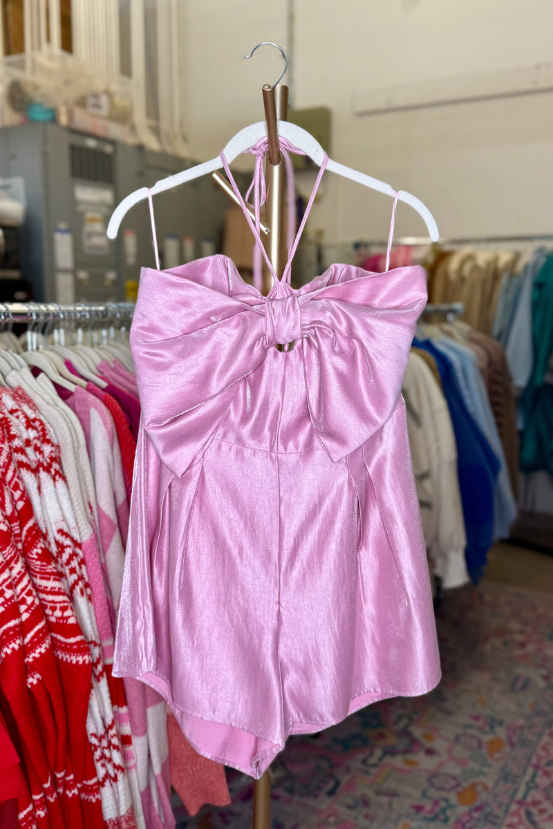 Pink Bow Halter Neck Romper