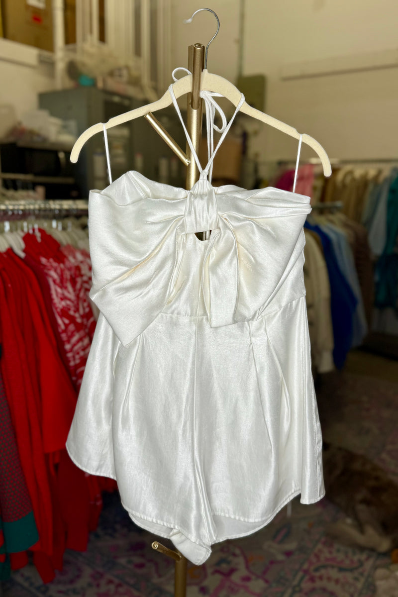White Bow Halter Neck Romper