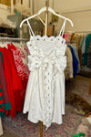 White Ric Rac Trim Mini Dress With Bow Detail