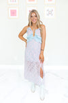 Pink and Blue Floral Lace Midi Dress - Kendry Collection Boutique