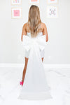 White Strapless Bow Train Mini Dress