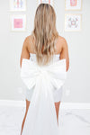 White Strapless Bow Train Mini Dress
