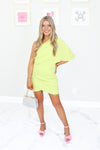 Lime Green One Shoulder Wrap Dress- Kendry Collection Boutique