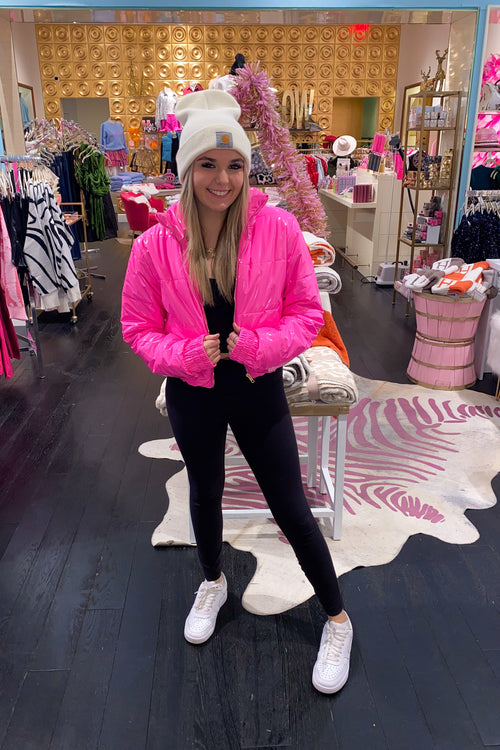 Hot Pink Latex Puffer Jacket