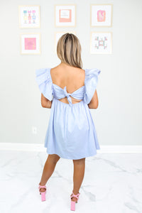 Light Blue Ruffle Detail Tie Back Dress- Kendry Collection Boutique 