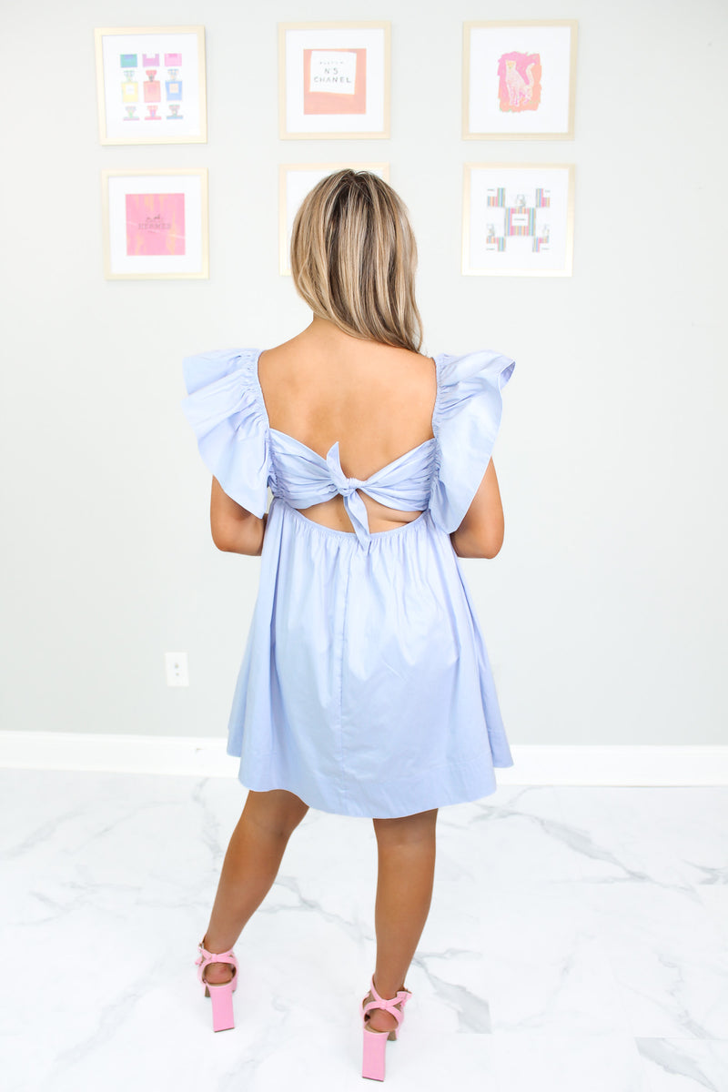 Light Blue Ruffle Detail Tie Back Dress- Kendry Collection Boutique 