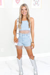 Light Denim Rhinestone Fringe Tank Top
