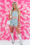 Light Denim Rhinestone Fringe Tank Top- Kendry Collection Boutique
