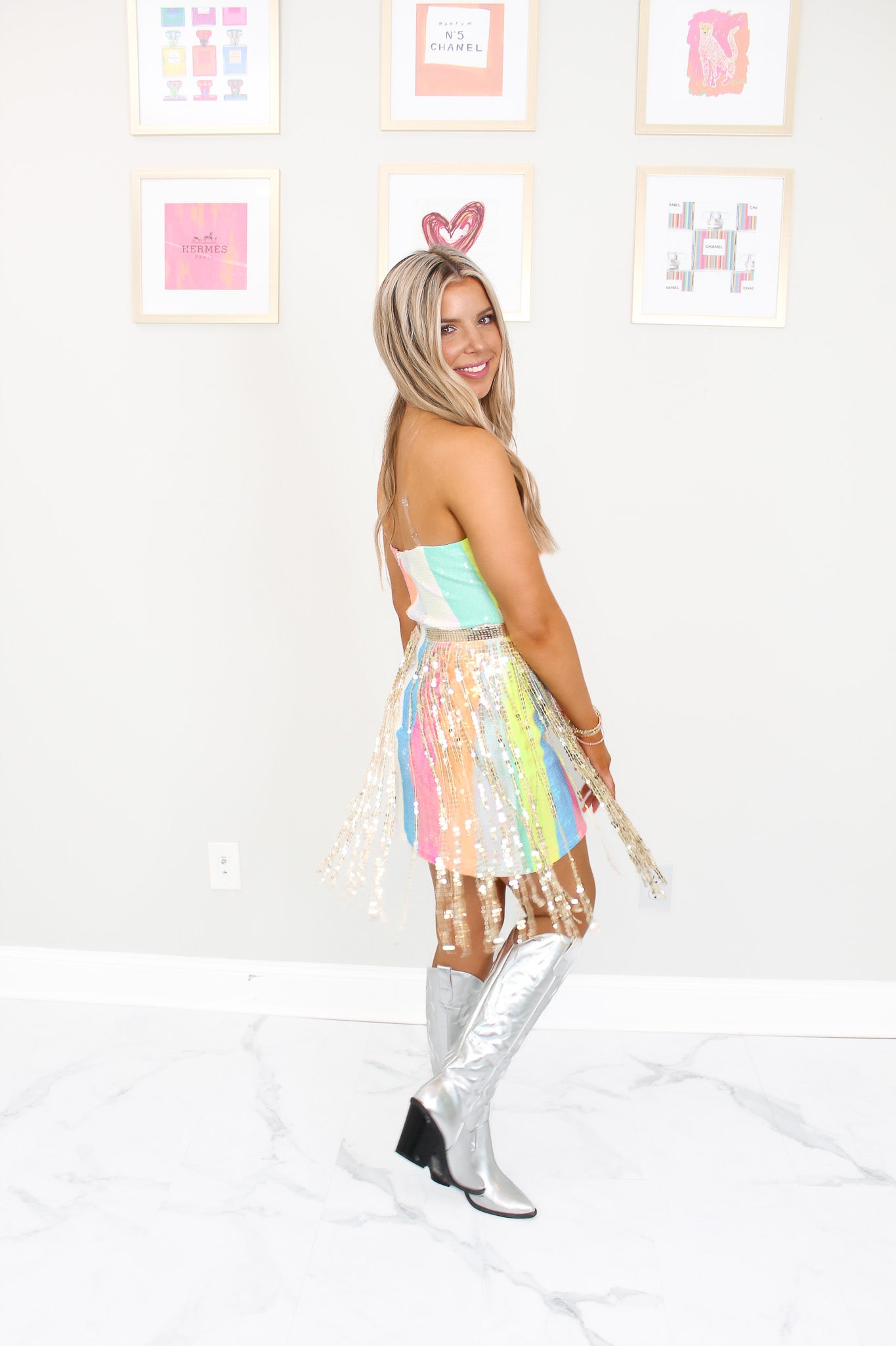 Rainbow Sequin Fringe Mini Dress