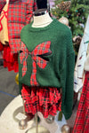 Green Knit Sweater With Plaid Bow
