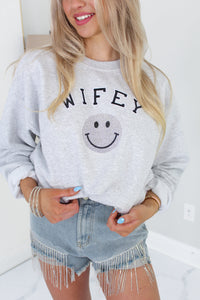 Grey Wifey Letter Patch Crewneck - Shop Kendry Collection Boutique