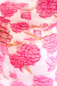 Pink and Gold Jacquard Floral Mini Dress