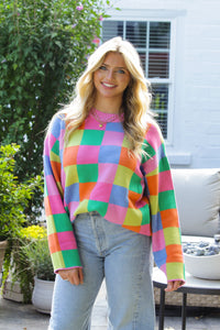 Multicolor Checkered Oversized Sweater